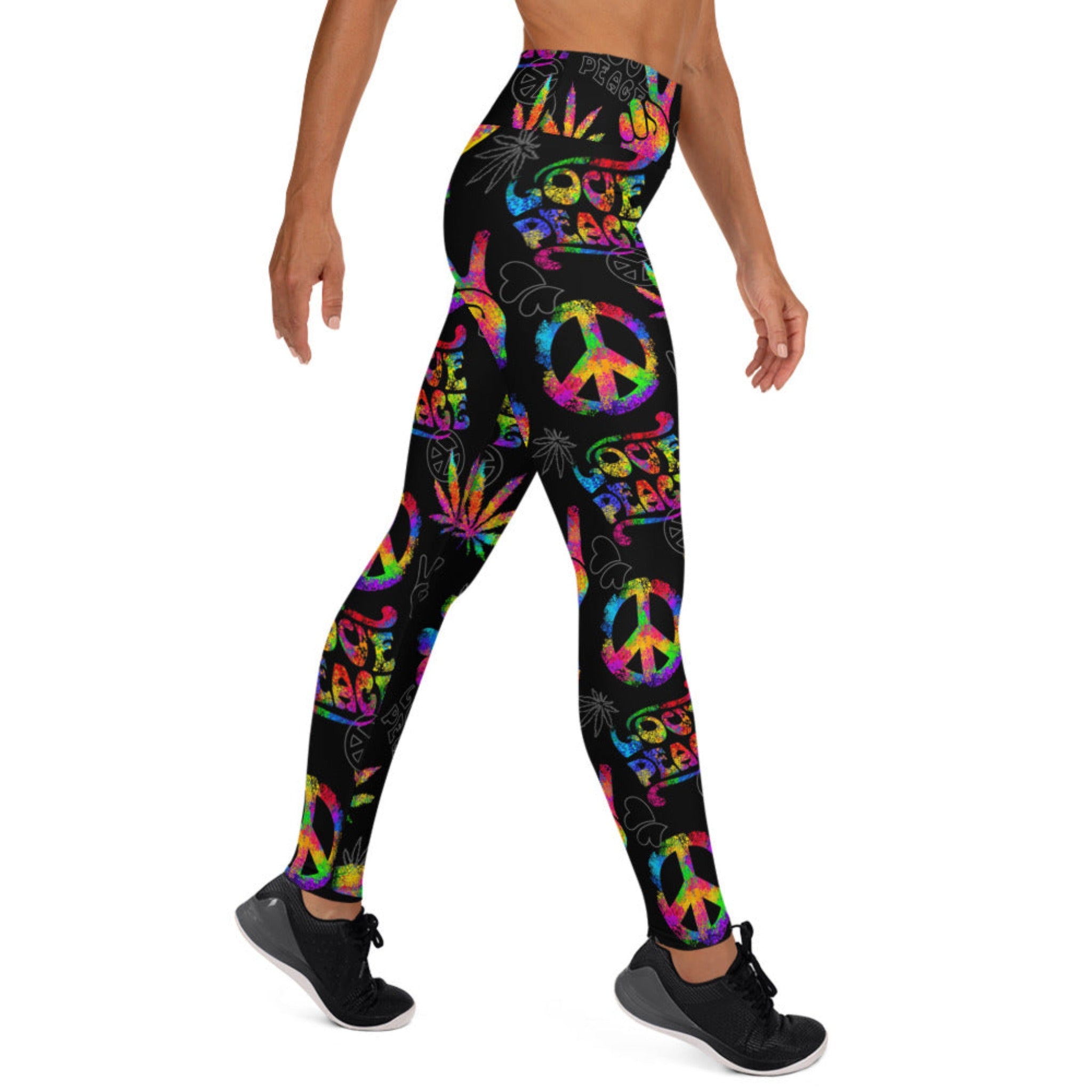 SHE REBEL - Neon Love & Peace Neon Yoga Leggings
